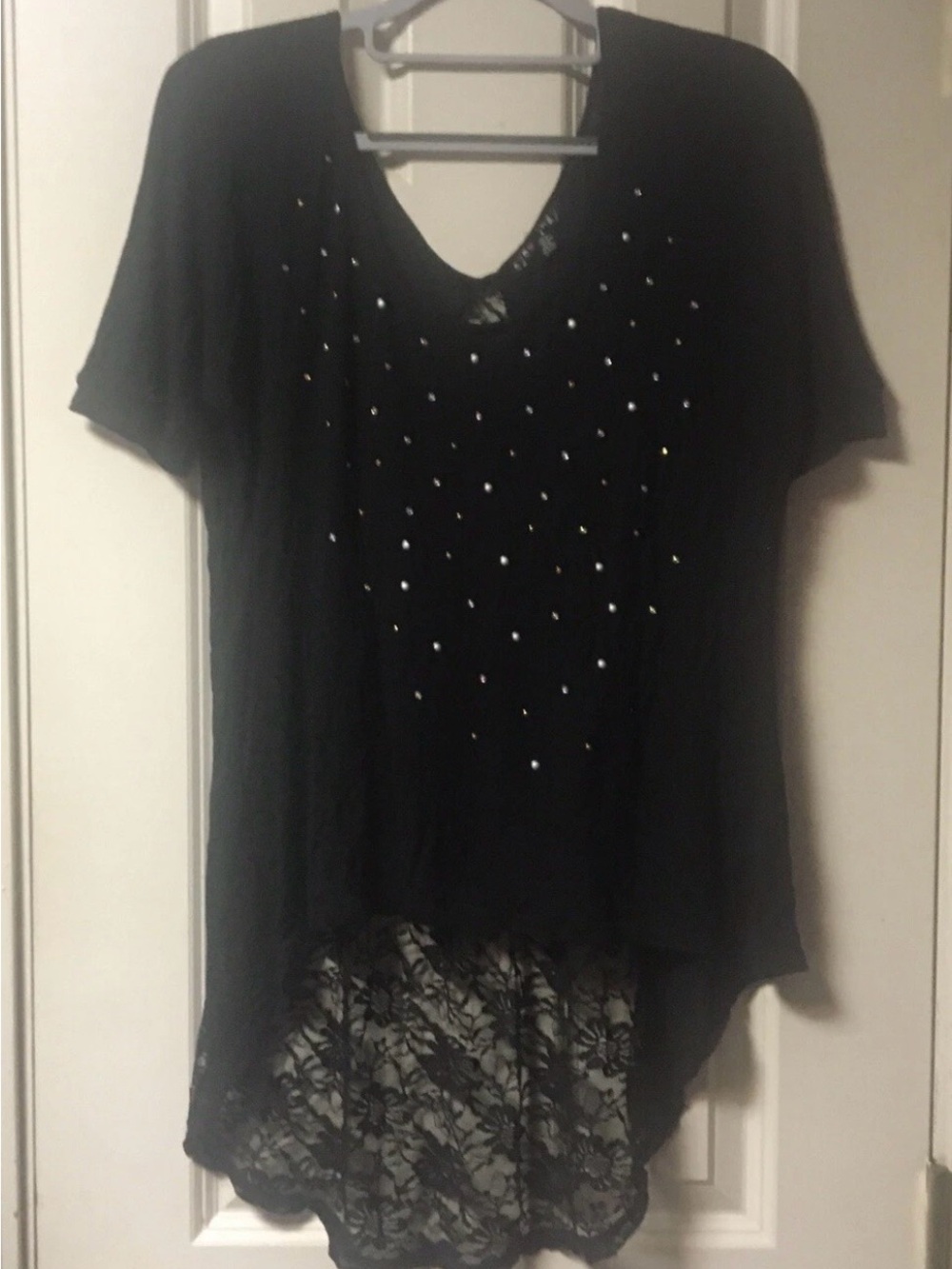 Eye Candy ~ Women’s ~  Top ~ Large ~ Black ~  Blouse ~ Rhinestones